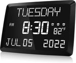 Digital Clock, 11.5" Large Display Digital Wall Clock,Adjustable Brightness Calendar Clock with Day and Date, Indoor Temperature, Snooze,12/24H, DST for Home, Office, Elderly