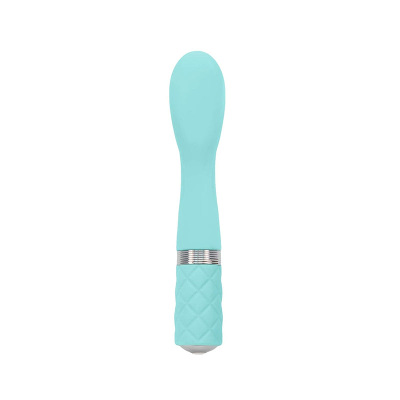 Silicone G-Spot Vibrator Teal, Rechargeable And Multi Speed With Swarovski Crystal Button, Pretty Quilted Vibrator