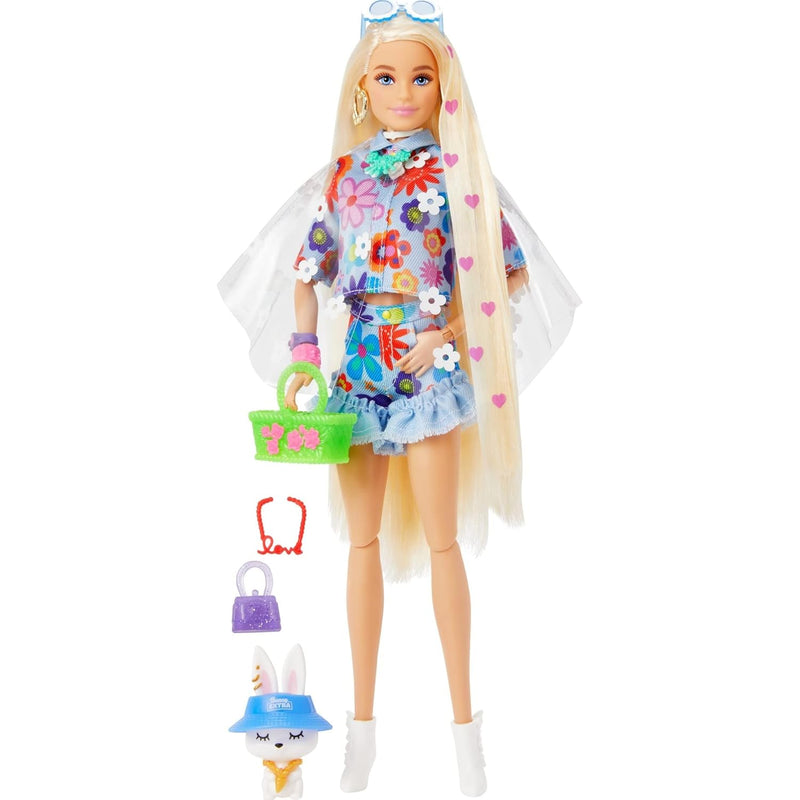 Barbie Extra Doll and Accessories with Extra-Long Blonde Hair Wearing Flora