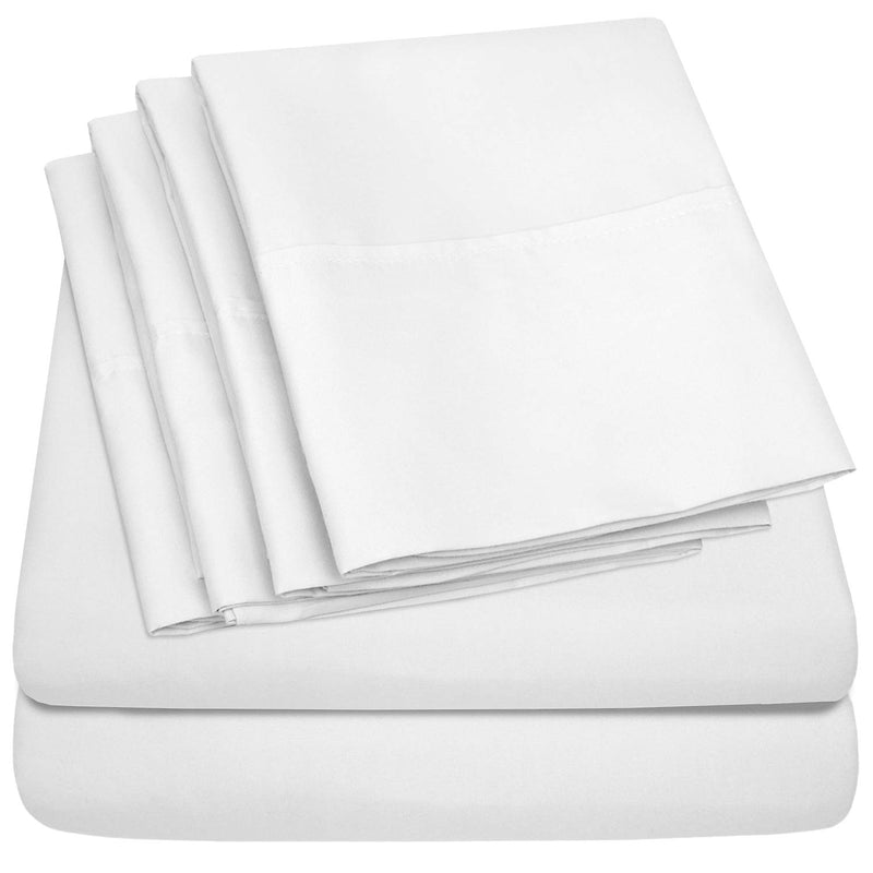 Queen Sheets White - 6 Piece 1500 Supreme Collection Fine Brushed Microfiber Deep Pocket Queen Sheet Set Bedding - 2 Extra Pillow Cases, Great Value, Queen, White