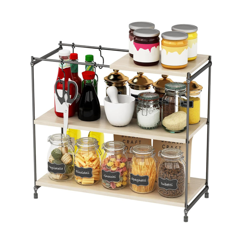 3-Tier Storage Rack Metal Storage Shelf 3 Tier Storage Shelves With Movable Wood