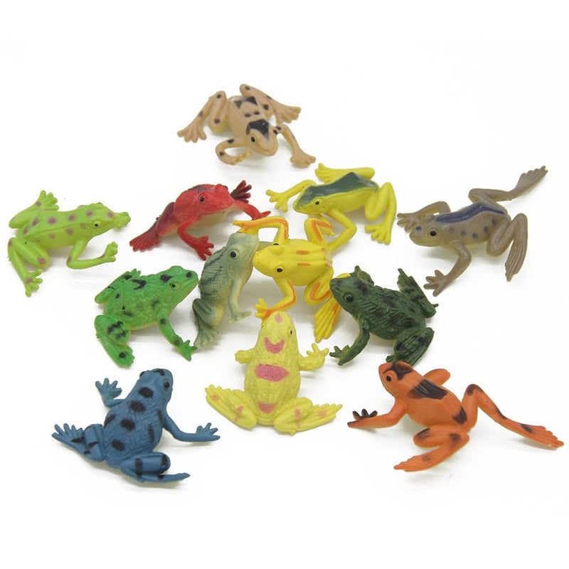 12 Pcs 1.4 Inch Small Colorful Plastic Poison Dart Frogs Rainforest Animals