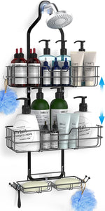 Shower Caddy Over Shower Head,Height Adjustable Shower Organizer Hanger Storage Rack Shelf For Inside Rustproof Bathroom Wall Basket With Soap Shampoo Holder Organization Black