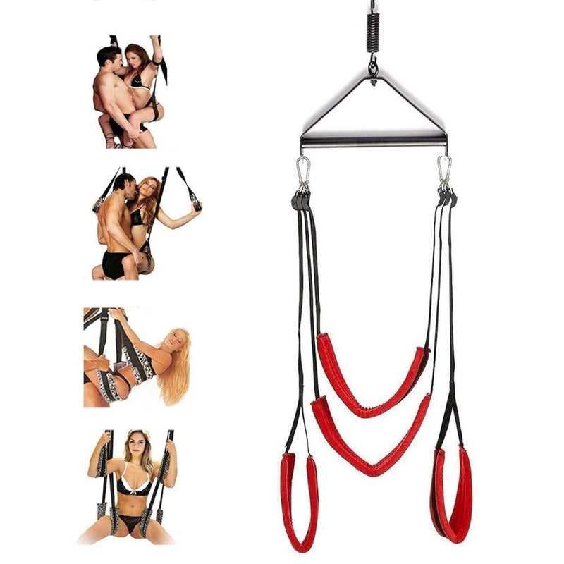 Adult Sex Swing Bondage Restraint Bdsm Sex Toy With Steel Triangle Frame Love Slings For Adult Couples With Adjustable Straps (Red, 440Lbs)