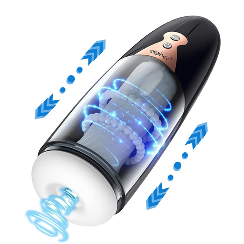 Automatic Male Masturbator, 5 Telescoping & Vibrating Electric Sex Masturbation Cup Penis Stroker For Men Hands Free Realistic Pocket Pussy & Oral Sex Blowjob