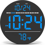 Digital Wall Clock with Large LED Display, Auto-Brightness, Temperature, Low-Reflectivity, Small Silent Non-Ticking Modern Electric Wall Clock for Bedroom, Living Room, Office, Classroom, Farmhouse