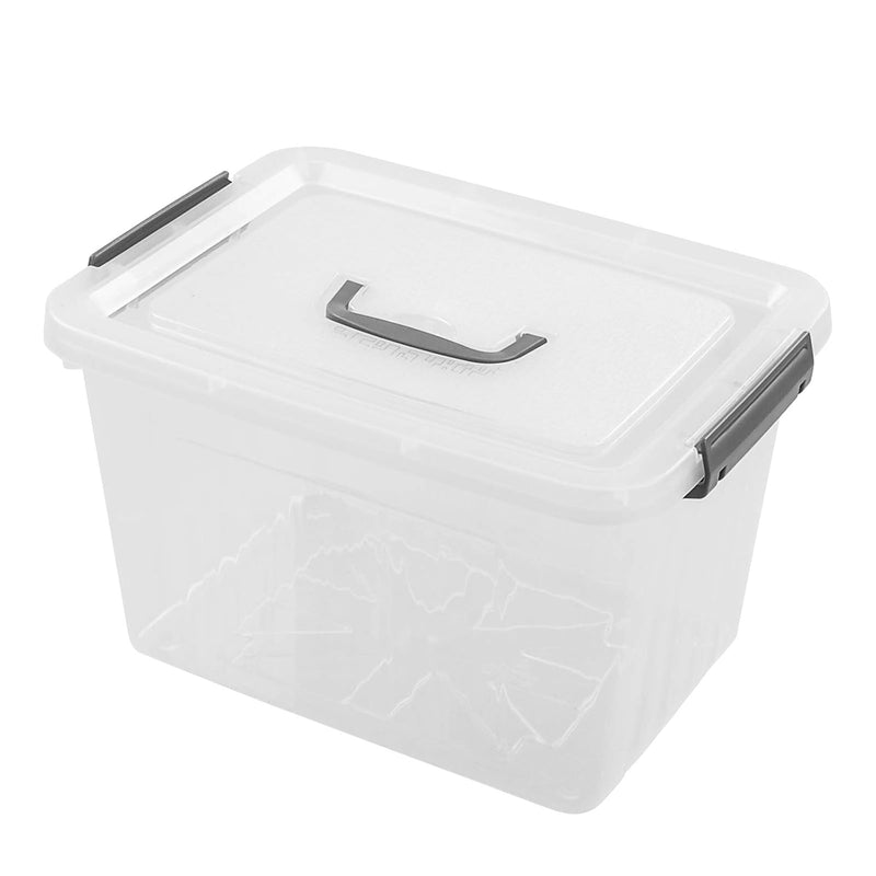 12 Quart Clear Storage Bin, Plastic Stackable Box/Cotainer With Lid And Grey Han