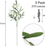 5pcs 37" Artificial Olive Branch Greenery Stems with 270 Leaves for Vase, Fake Plants for Home Office Wedding Party