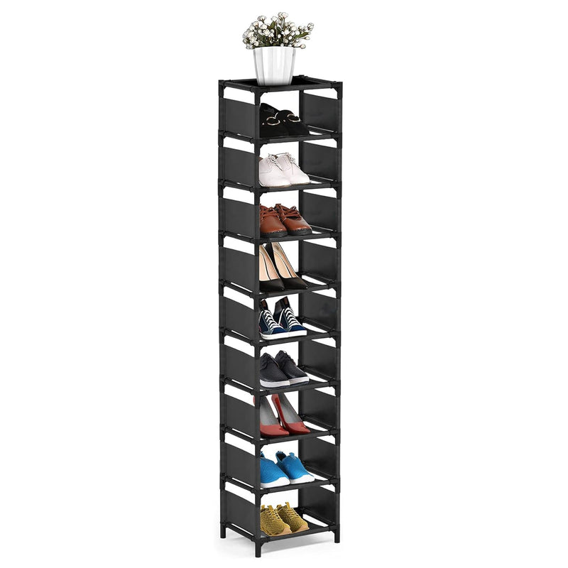 Vertical Narrow Tall Shoe Rack for front Door Entrance,10 Tiers Sturdy Metal Shoe Rack Organizer for Closet Entryway, 10-15 Pairs of Shoes and Boots Storage Shelf, Space Saving Stackable Shoe Rack