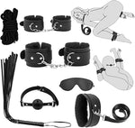 Sex Bondage Kits, BDSM Restraint Toys 7 Pcs, Handcuffs, Ankle, Cuffs, Clamps, Ball Gag, Blindfold, Rope, Leather, Restraints Set, SM Sexy Slave Beginner Role Play Toy, BDSM Kits (Black)