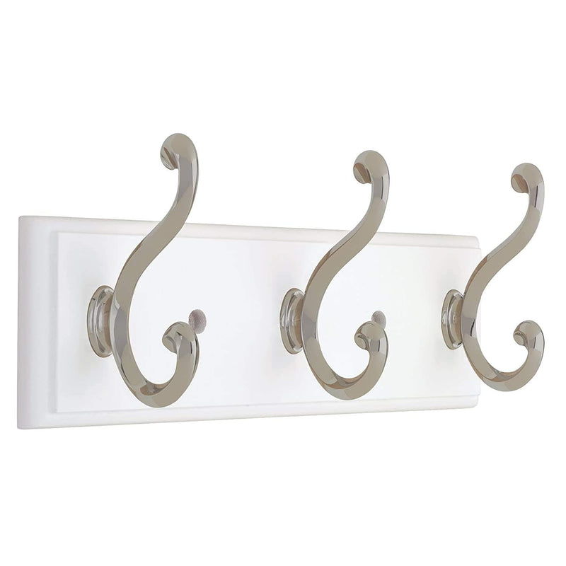 129854 Wall Mounted Coat Rack With 3 Decorative Hooks, 10-Inch, Satin Nickel And