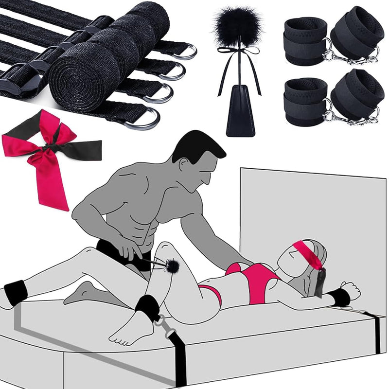 Sex Toys Bondage Bdsm Restraints, Couples Sex Toys Bondage Restraints Bdsm Kit, 75'' Adjustable Bed Restraints Sex Straps Set With Handcuffs Blindfold Tickler, Couple Adult Toys