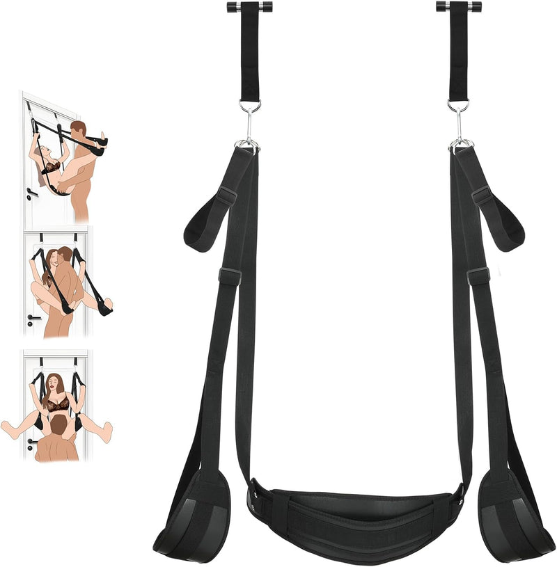 BDSM Door Sex Toys Sex Swing Bondage Slave Leather Soft Plush Sex Slings with Adjustable Straps, Hanging Door Handcuffs Leg Restraints Spreader Adult Toys for Couple