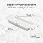 Expandable Bath Tray for Bathtubs, Plastic Shower and Bath shelf caddy, white, Multifunctional bathtub bathroom organizer, Premiumwhite