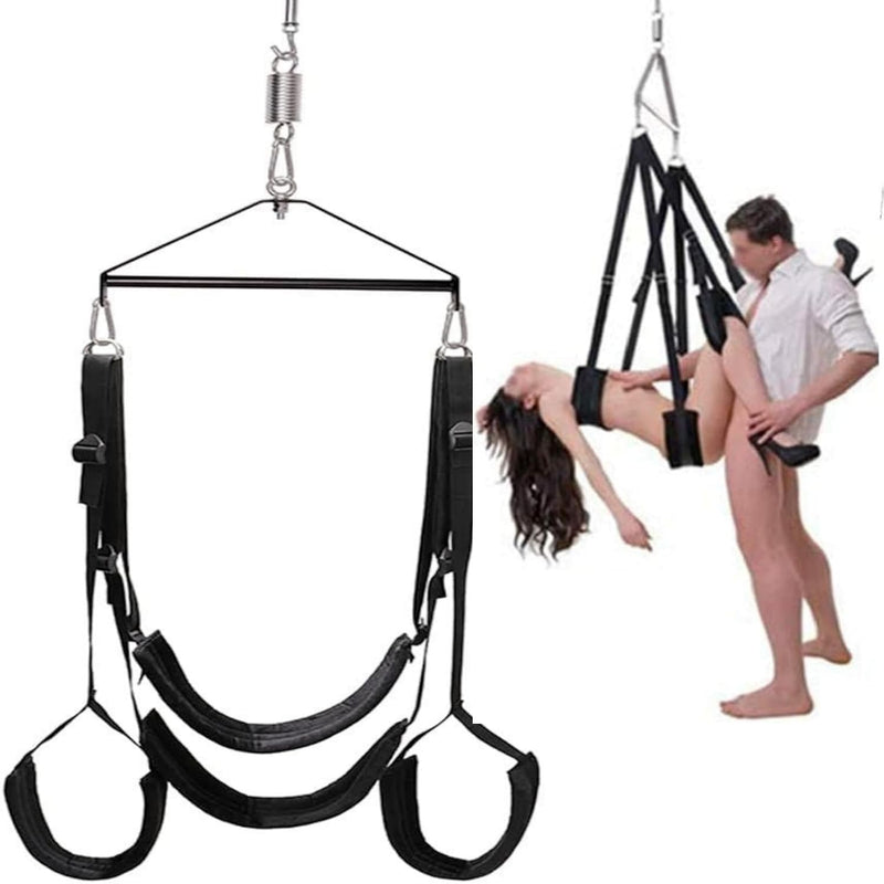 Sex Swing For Sex Aid Adult Swing Set-360°Spinning Trapeze Fluffy Liner Super Soft Swing Kit Indoor Ceiling Swing With Steel Triangle And Spring Support 600 Lbs For Couples Adult - 3Rd Generation