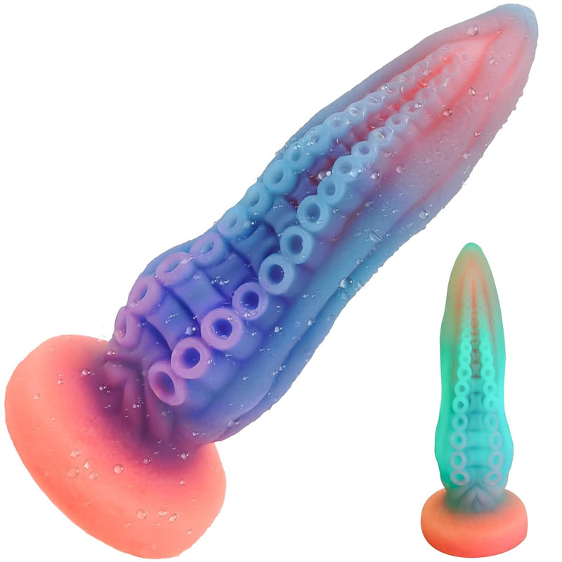 9.6 Inch Huge Realistic Dildo Luminous Octopus Tentacle Thick Monster Dildo,Silicone Anal Plug Dragon Dildo With Suction Cup Fantasy G-Spot For Vaginal And Anal Play