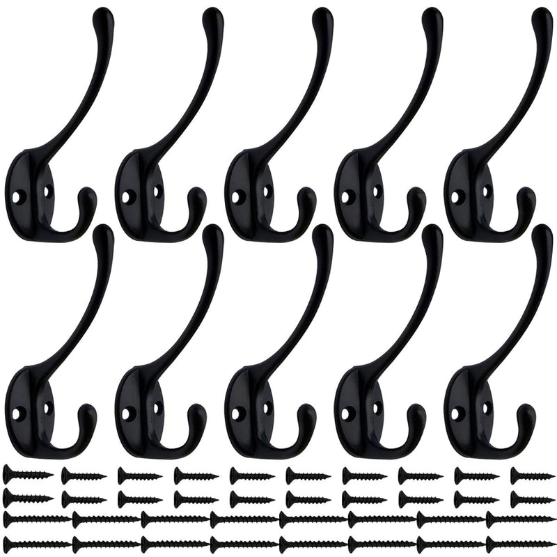 10 Pack Heavy Duty Dual Coat Hooks Wall Mounted With 40 Screws Retro Double Hook