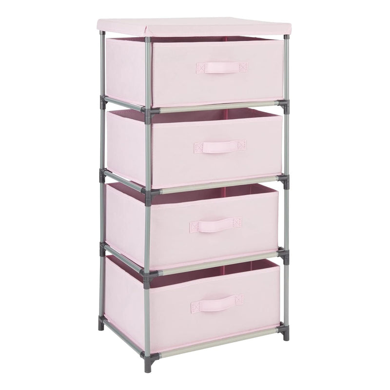 Pink 4 Drawer Dresser, Fabric Clothes Storage Stand For Bedroom, Nursery, Closet