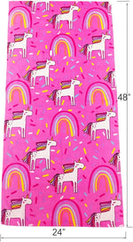 Beach Towel for Kids Velvet Terry Blanket Throw 24x48 inches 100% Cotton for Bath Swimming Travel Camping and Picnic, Unicorn Pink.