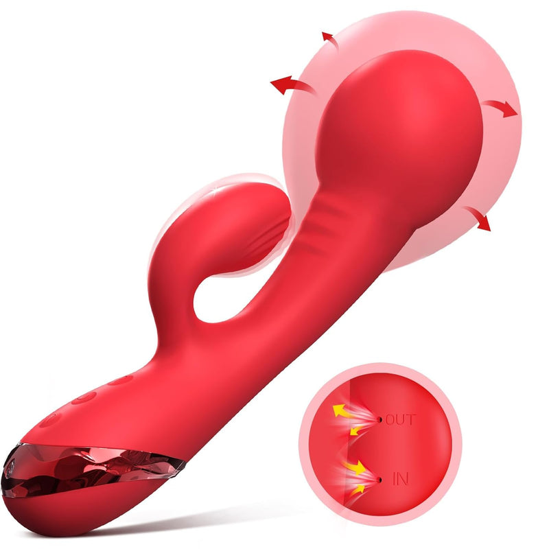 G Spot Vibrator Rabbit Sex Toys - Clitoris Stimulator Realistic Dildo With 10 Powerful Vibration And Air Pump Inflatable Function, Mini Vibrator Gorgeous Waterproof Adult Toys For Women Couples Red