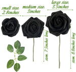 30PCS Black Roses Artificial Flowers, Black Flowers Faux Roses Single Stem Fake Flowers for Home Floarl DIY Wedding Bouquets Halloween Party Decor, 3 Size