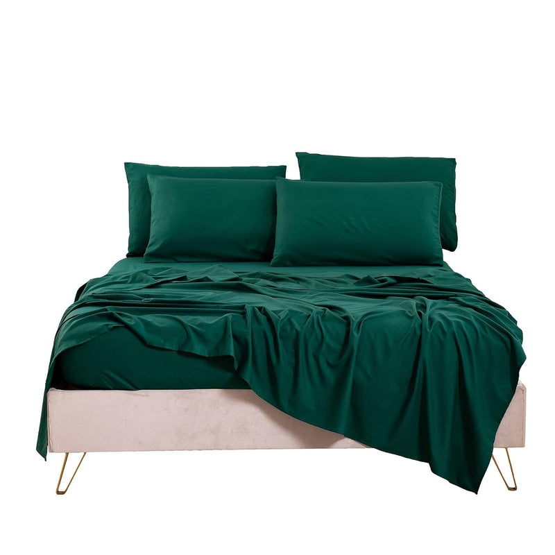 King Sheet Set- Cooling Sheets-Ultra Soft-Silky-Breathable-Deep Pocket- 1800 Series Bedding Set Microfiber- Green Bed Sheets King Size 6 Pieces