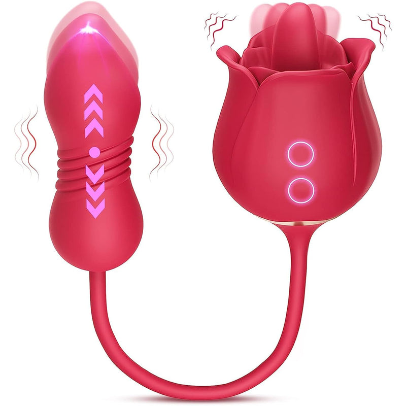 Rose Sex Toy Dildo Vibrator - 3In1 Rose Sex Stimulator For Women With 9 Tongue Licking & Thrusting Dildo G Spot Vibrators, Adult Sex Toys Games Clitoral Nipple Licker For Woman Man Couples Pleasure