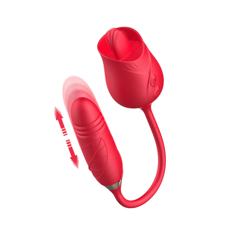 Hide & Seek Rose Vibrator For Women - Made Of Body-Safe Silicone, Fully Waterproof, Usb Rechargeable - Dual Vibrating Massager With 10 Vibration Settings, Red-Colored