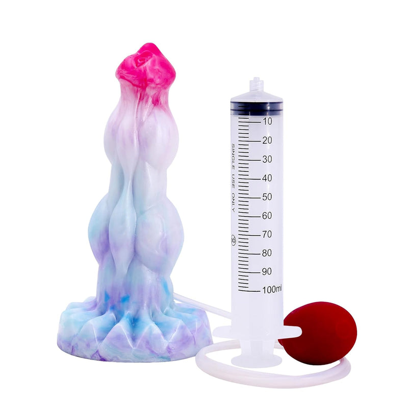 Squirting Dildo 9Inch Realistic Dog Dildo With Knots And Suction Cup, Thick Dragon Blue Silicone Dildos Anal Plug Toys For Women Men And Couples Strap On