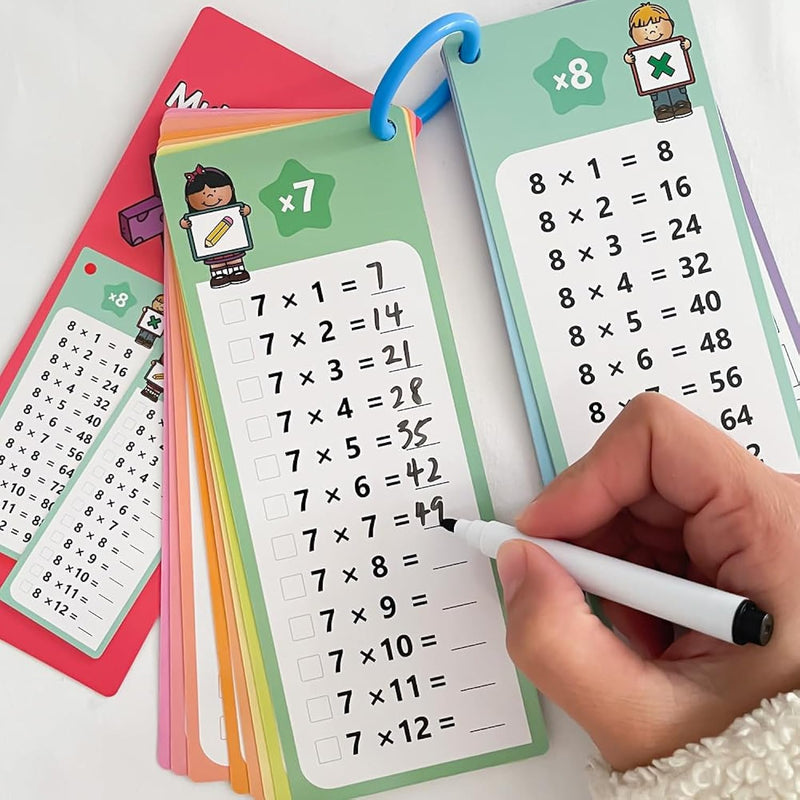 0 12 Multiplication Table Cards With 2 Dry Erase Pens, Educational Times Ta