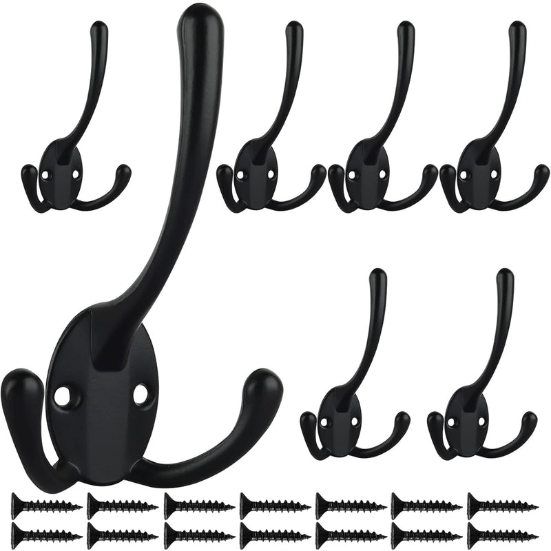 7 Pack Big Heavy Duty Three Prongs Coat Hooks Wall Mounted With 14 Screws Retro