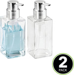 Glass Refillable Foaming Hand Soap Dispenser Modern Square Pump Bottle for Bathroom Vanities or Kitchen Sink, Countertops - 2 Pack - Clear/Chrome