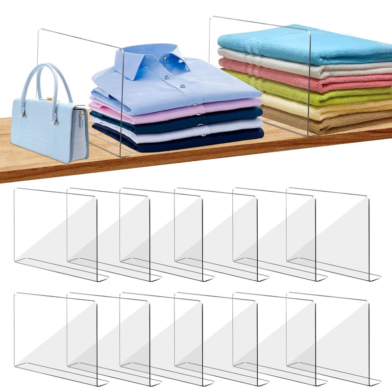 Shelf Dividers For Closet Organization: 12 Pack Durable Clear Acrylic Divider Or