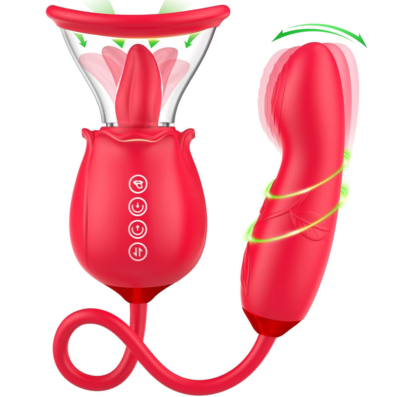 Rose Sex Toy For Women - 3In1 Upgrade Adult Sex Toys For Couples With 7 Tongue Licking & 3 Wiggling Vibrator Thrusting Dildo Adult Toys For G Spot Vibrators Clitoral Sex Machine