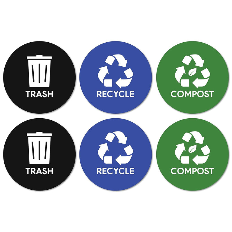 Trash Compost Recycle Stickers For Trash Can 6Pc Combo Set | Weatherproof Waste