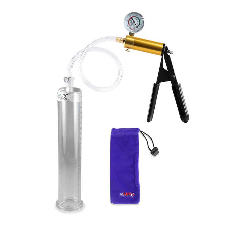 Ultima Brass Penis Pump Kit, Black W/Rubber Grips, Clear Hose + Gauge - 9" X 1.75" Cylinder