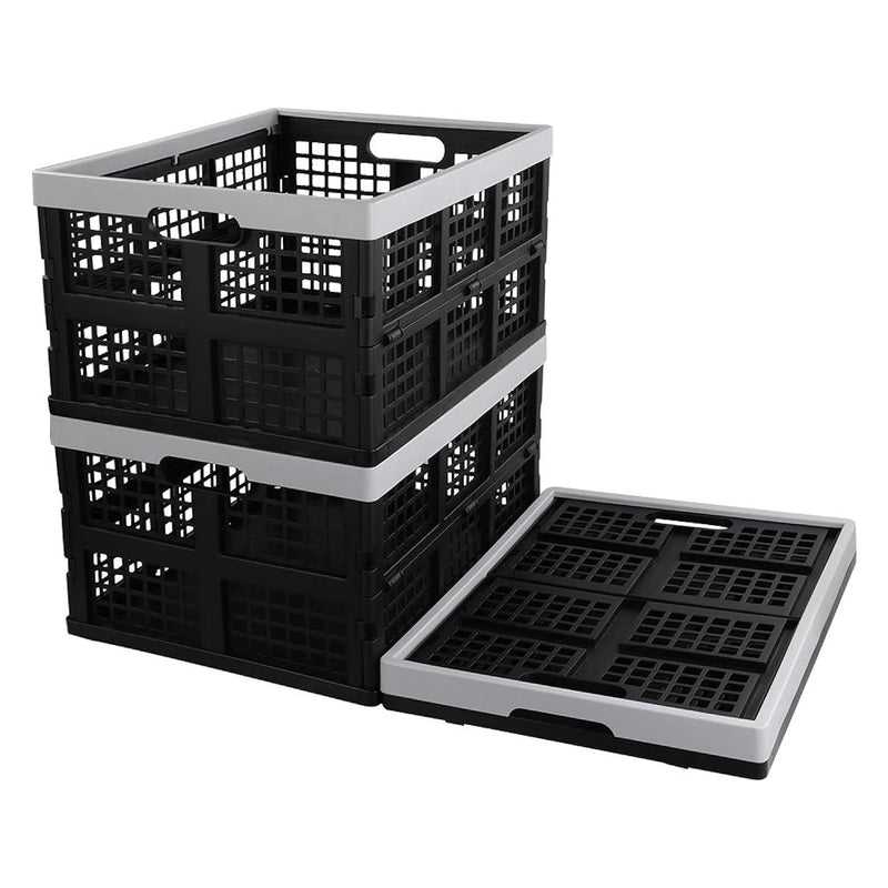 28 L Black Plastic Collapsible Storage Basket, 3-Pack Folding Crates Storage