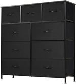 Dresser for Bedroom, Storage Organizer with 9 Drawers, Chest of Drawers with Fabric Bins, Sturdy Metal Frame, Wood Tabletop for Guest Room, Closet, Entryway, Nursery