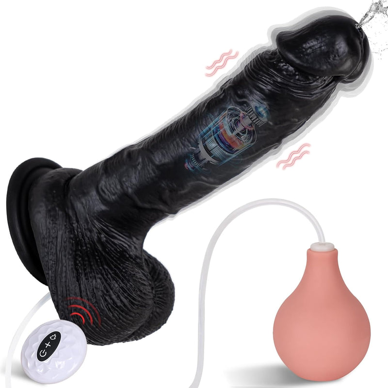 Realistic Vibrating Squirting Dildo With 7 Vibration Modes, 9 Inch Silicone Ejaculating Dildo With Curved Shaft And Balls, Adult Sex Toy Squirting Penis For Women G-Spot And Anal Prostate Play, Black