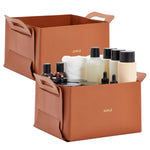 2 Pack Faux Leather Foldable Storage Bins With Handles, Collapsible Baskets For