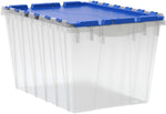 12-Gallon Plastic Stackable Storage KeepBox: Tote Container with Attached Hinged Lid, 21-1/2-Inch x 15-Inch x 12-1/2-Inch, Clear/Blue