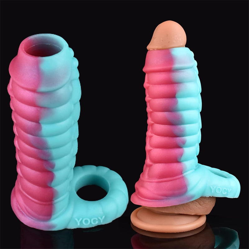 5.9" Silicone Dragon Penis Sleeve Male Penis Enlargement Sleeve, Penis Enlarger Sleeve With Cock Ring, Realistic Penis Sheath Male Adult Sex Toy (Colorful)