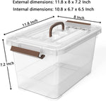 6-Pack Clear 7 Quart Storage Latch Box/Bins, Plastic Stackable Latching Box with Brown Handle and Lid, Multi-Purpose, 7 Litre