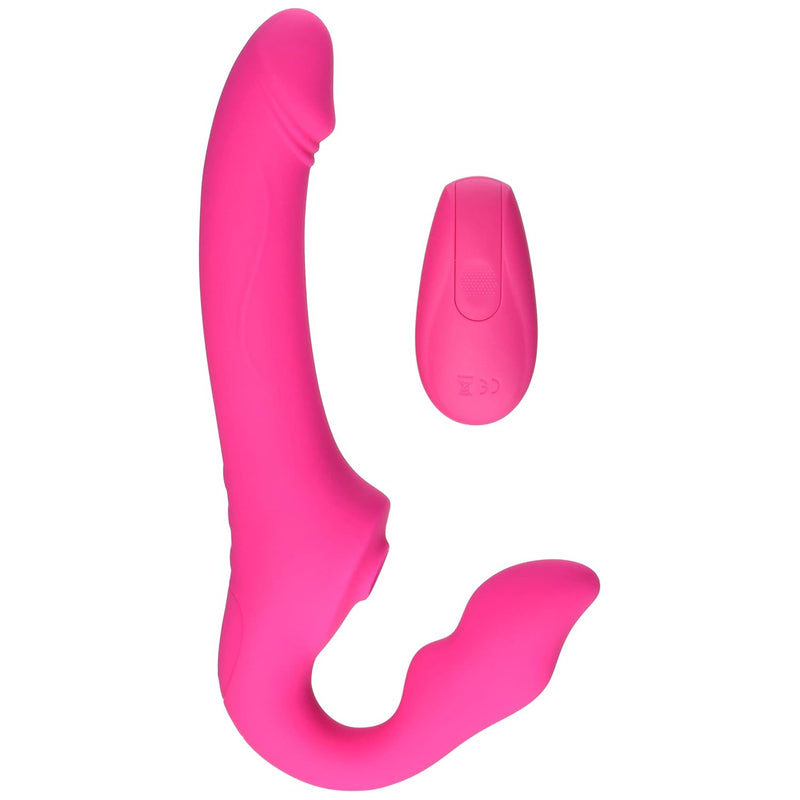 Mighty Licker 10X Premium Silicone Strapless Dildo With Licking & Vibrating Shaft Remote Control For Pegging Men Women Couples, Rechargeable Sex Massager Vibrator Strapon Toy, Pink, Ag906