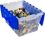 12-Gallon Plastic Stackable Storage KeepBox: Tote Container with Attached Hinged Lid, 21-1/2-Inch x 15-Inch x 12-1/2-Inch, Clear/Blue