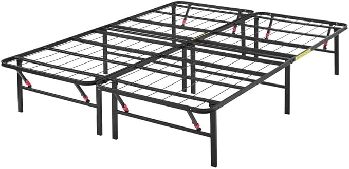 Bed Frame with Storage, Foldable Metal Platform, Sturdy Steel, No Box Spring Needed, 14 inches High, Tool-Free Setup, Full Size, Black