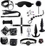 BDSM Restraints Sex Toys 15 Pcs Bondage Restraints Kits Fetish Bed Restraints Set for Beginners SM Adult Games Cuffs Gag Blindfold Spanking Paddle Black