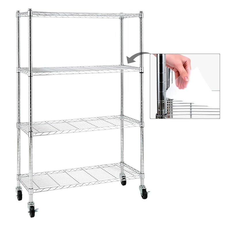 Efine Chrome 4-Shelf Shelving Units And Storage On 3'' Wheels With 4 Shelf Liner