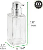 Glass Refillable Foaming Hand Soap Dispenser Modern Square Pump Bottle for Bathroom Vanities or Kitchen Sink, Countertops - 2 Pack - Clear/Chrome