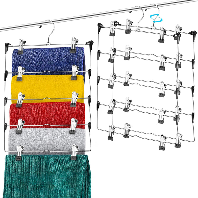 5-Tier Skirt Hangers With Clips (3 Pk) Space Saving Pant Hangers In One Clothes